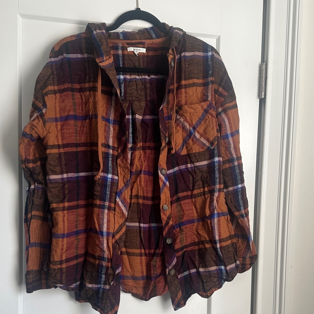 Plaid Button-Up Shirt with Hood